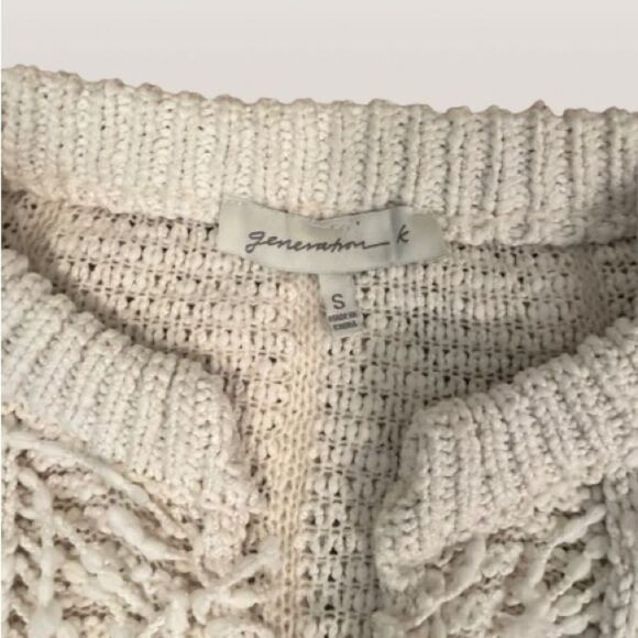 ☀️ GENERATION Y Cream Chunky Knit Cardigan with Fringe - Picture 2 of 4
